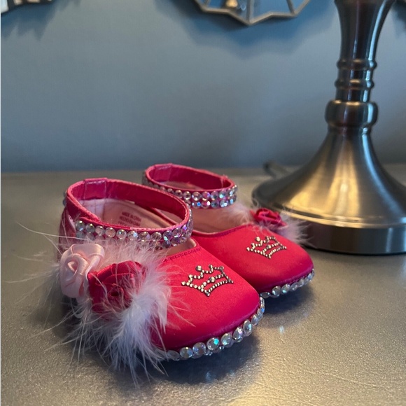 Rhinestone Bling Princess Rosette Feather Pink Toddler Baby All Occassion Shoes - Picture 1 of 4